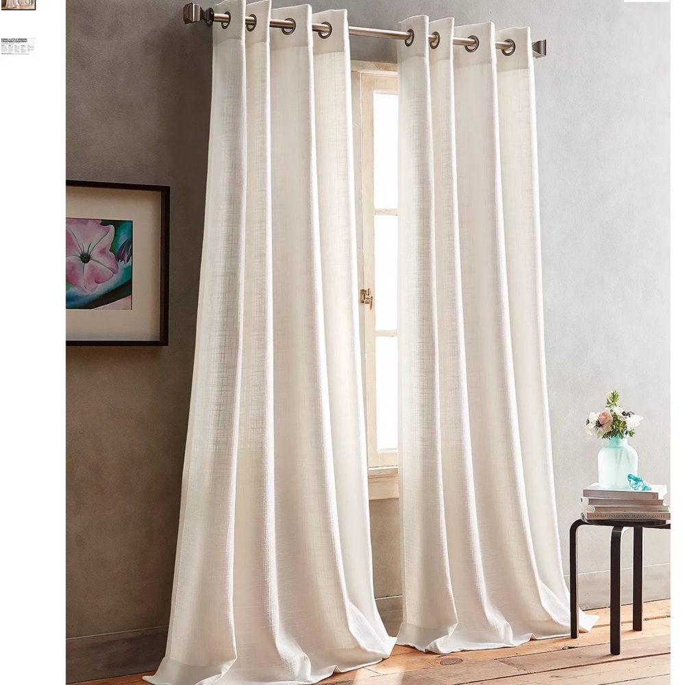 Dkny Boucle Plaid 50" x 108" Grommet Pair of Window Panels ~ White